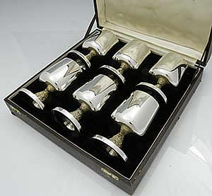 Grant Macdonald sterling silver goblets with textured gold washed  pedestal bases