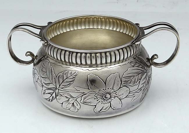 Gorham antique sterling silver sugar bowl with acid etched decoration 