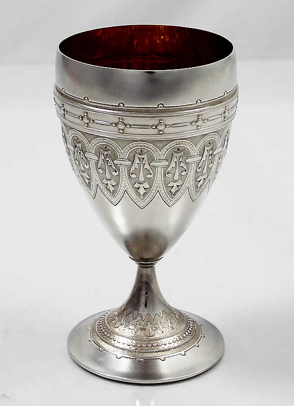 antique Gorham sterling satin finished goblet with gilded interior