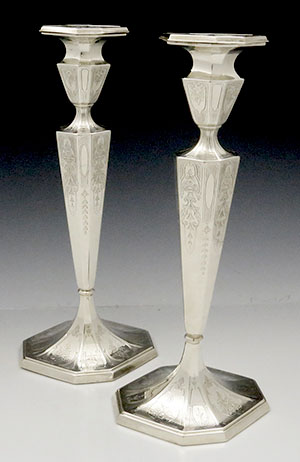 Gorham 14" sterling silver engraved candlesticks