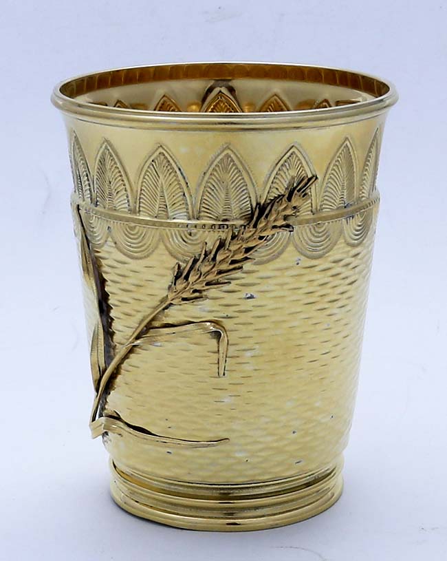 Unusual Gorham beaker with applied wheat