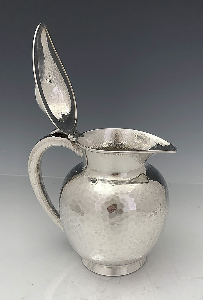 Gorham antique sterling hammered pitcher with hinged lid