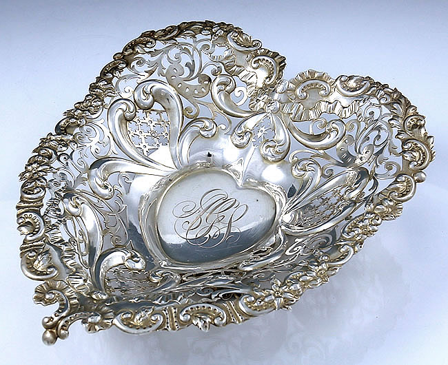 Gorham pierced sterling heart dish antique silver