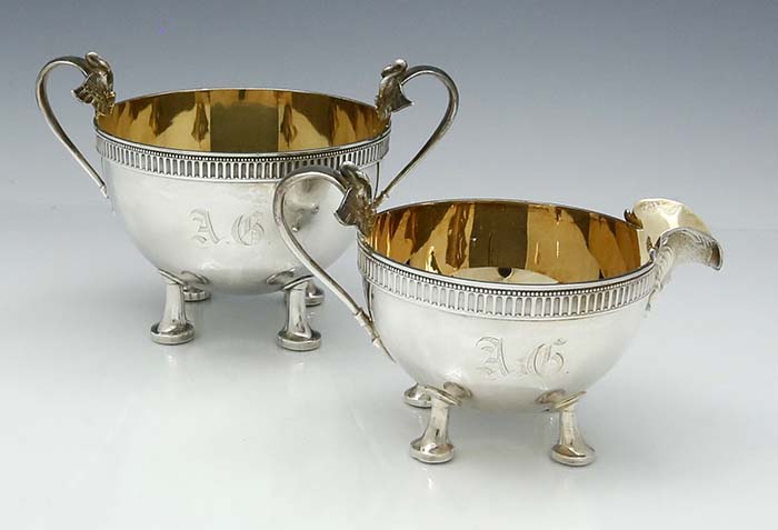 Gorham Isis pattern antique sterling sugar and creamer Egyptian influence