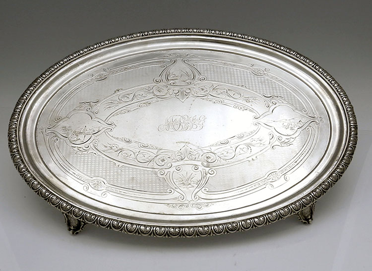Large Gorham oval coi silver salver engraved