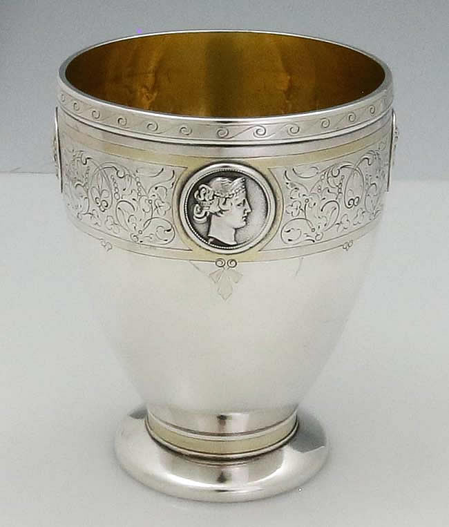 Gorham antique coin silver beaker with medallions