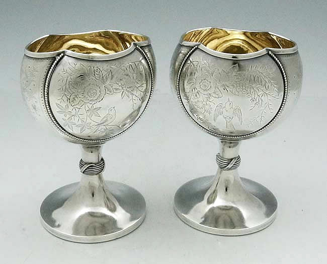 pair of Gorham antique sterling engraved goblets