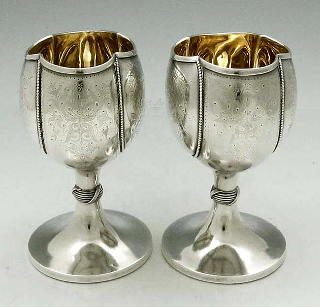 side view of Gorham antique sterling silver goblets