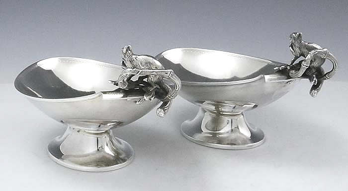pair of Gorham squirrel antique sterling bowls
