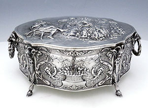 George Roth hanau German silver large box with rams heads and hoof feet