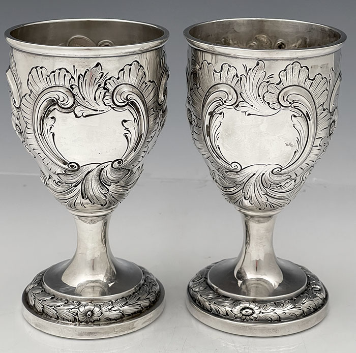 antique pair of silver goblets by George Sharp for Bailey & Company of Philadelphia Pa.