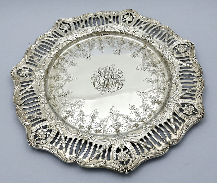 Graff Washbourne and Dunn set of antique sterling French border service plates retailed by J E Caldwell 