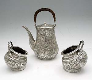 Indian silver Lucknow Coriander pattern silver teaset antique