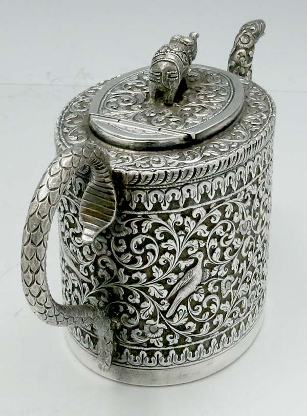 cobra snake handle on Indian silver teapot elephant finial