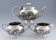 Indian  antique silver hand chased tea set with animals and people
