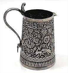 Kutch region Indian silver milk pitcher with snake handle
