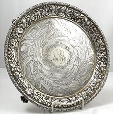 Jenkins and Jenkins Baltimore antique sterling footed salver with engraved lily of the valley