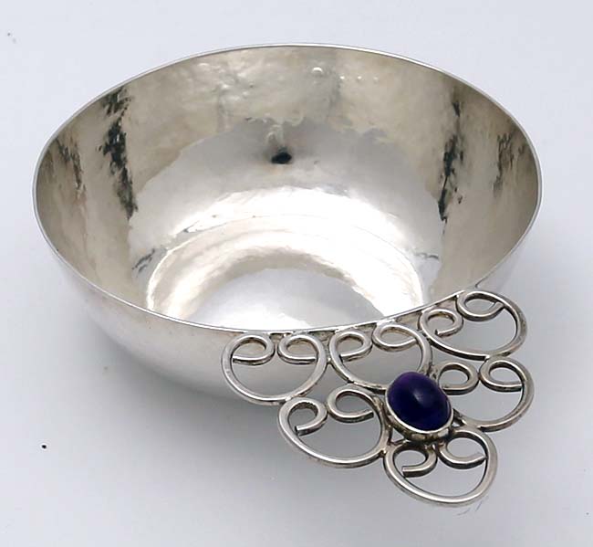 L Katz hand hammered bowl with amethyst on handle