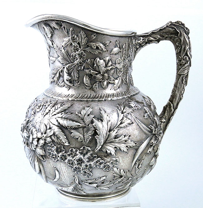 S Kirk and Son Co antique sterling silver pitcher hand chased repousse