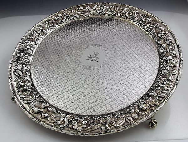 Kirk repousse sterling footed salver with crest