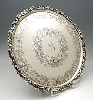S Kirk early antique silver engraved salver tray