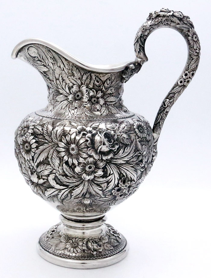 S Kirk Baltimore sterling silver chased floral pitcher