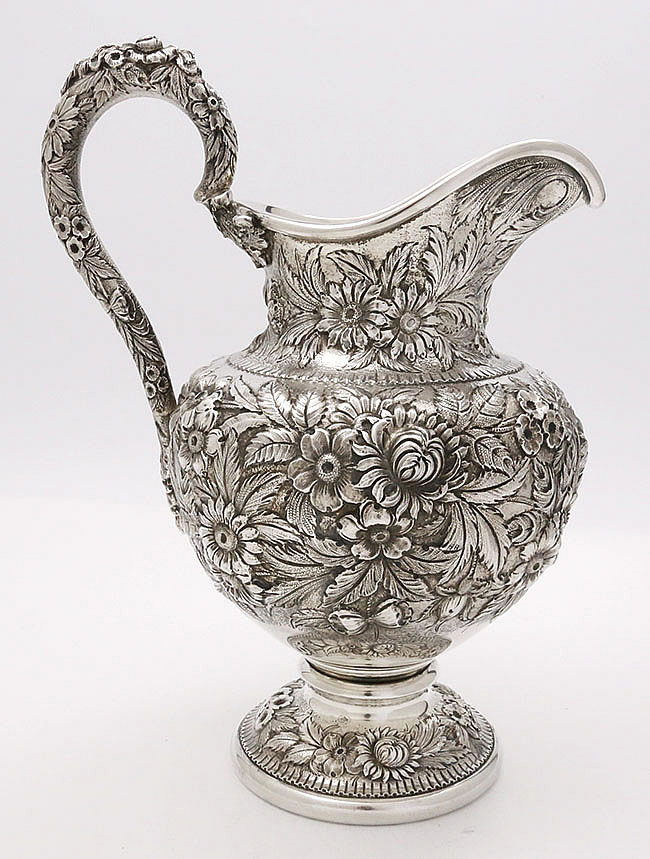 Samuel Kirk Baltimore sterling silver hand decorated pitcher