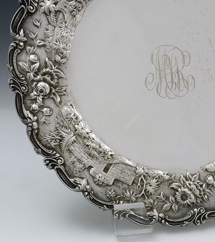 S Kirk sterling silver antique cake plate