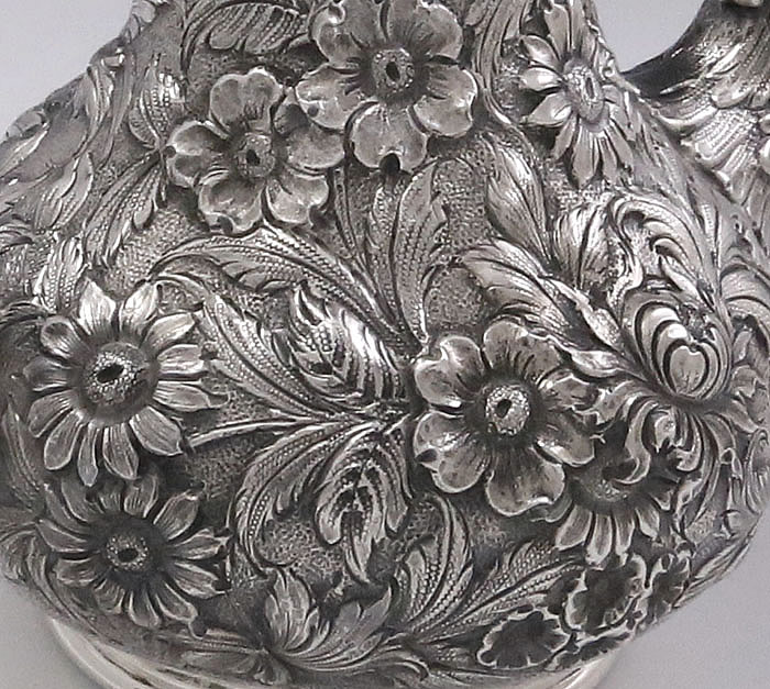 sterling silver coffee pot 
floral repousse