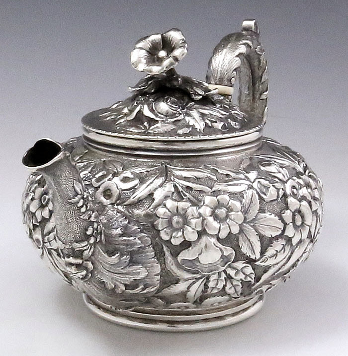 S Kirk sterling silver repousse teapot