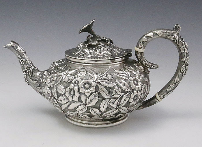 S Kirk sterling silver repousse teapot