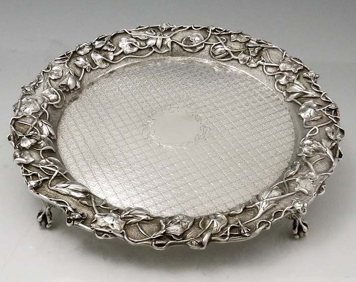 S Kirk and Son antique sterling salver with ornate border