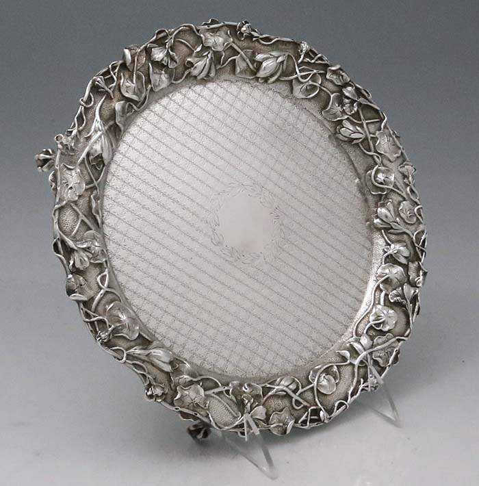 S Kirk and Son antique sterling salver lily pad border