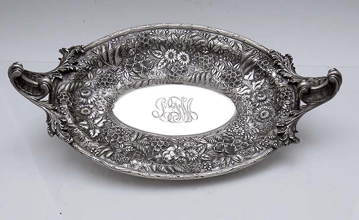 S Kirk and Son Co oval bread dish repousse