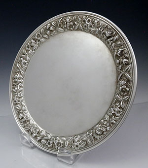 Kirk repousse sterling silver round tray