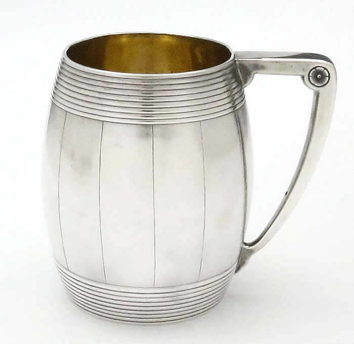 Krider barrel shaped mug coin silver