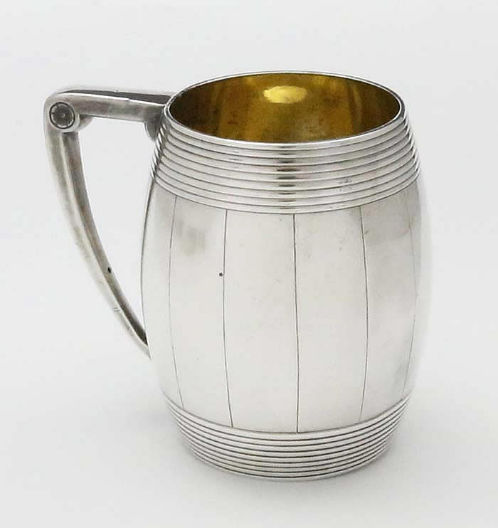 antique coin silver barrel shaped mug by Krider