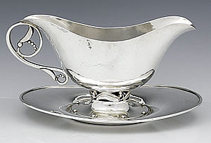 Karl Leinonen hand hammered sterling silver sauceboat on tray