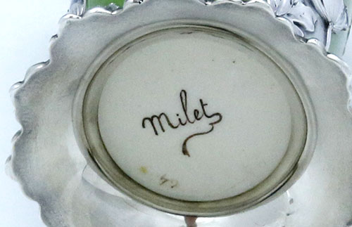 the mark of Milet on the base of the French silver and pottery vase