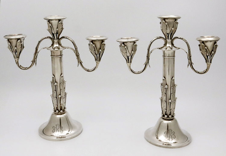 Nicholas Schelnin Co New York sterling silver two arm arts and crafts candelabra