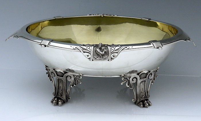 Peter Krider sterling bowl with applied rooster and paw fee
