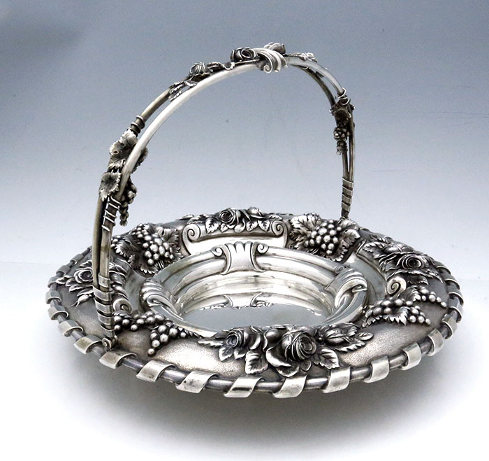 Portuguese silver cake basket with swing handle