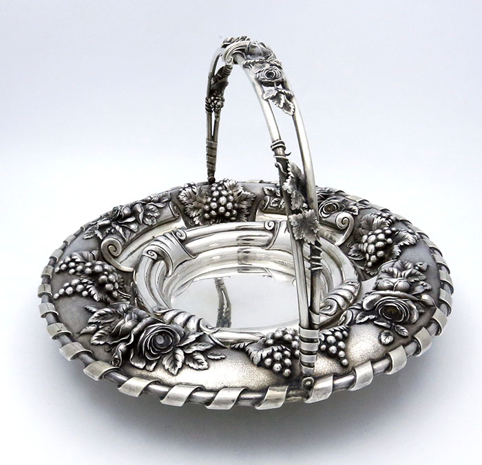 Portuguese silver cake basket with swing handle