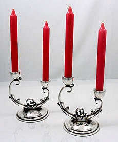 Pair of Rasmussen Danish sterling silver candlesticks two arm 