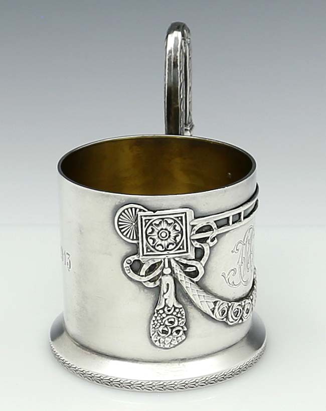 Russian antique silver tea cup holder