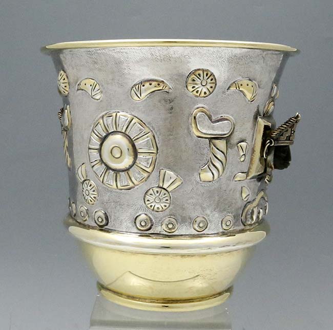 Tane sterling champagne bucket with onyx faces and gold washed decoration 