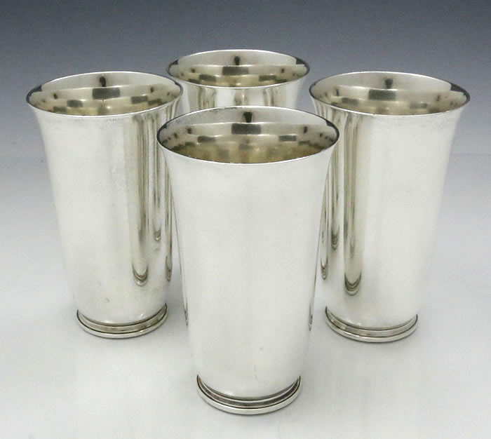four Tiffany sterling silver art deco beakers