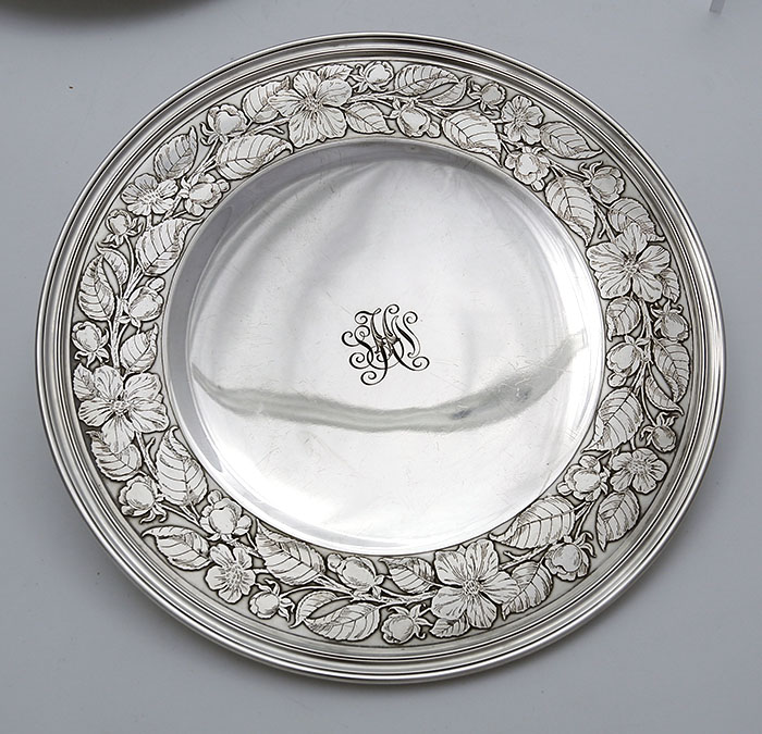 Tiffany acid etched fruit serving plates antique sterling silver