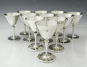 Tiffany antique sterling silver cocktail glasses eleven