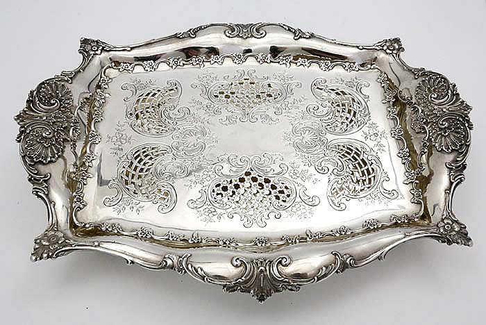 Tiffany antique sterling silver asparagus tray with original liner pierced